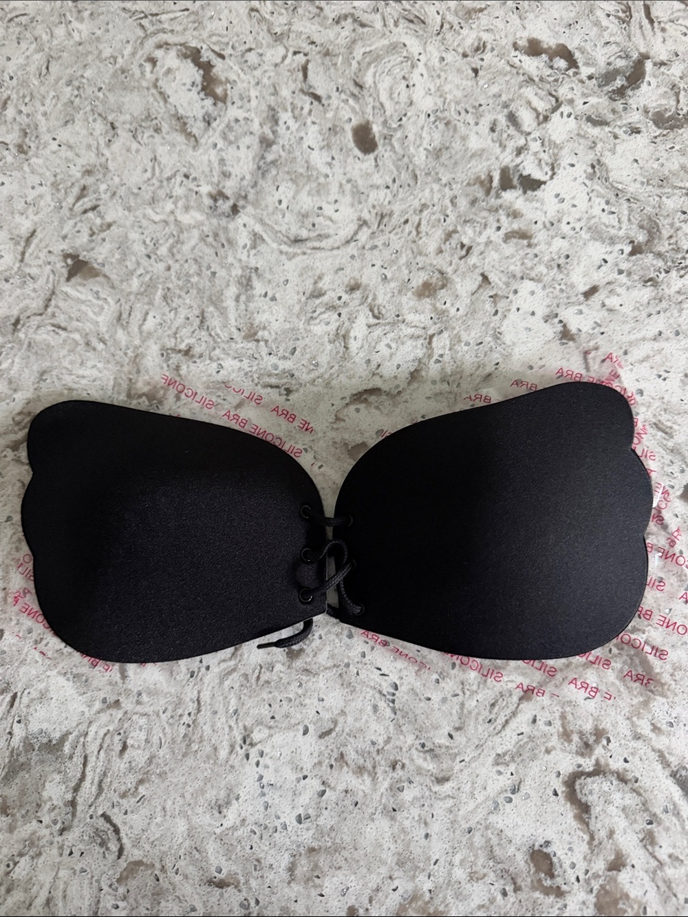 Black Strapless Adhesive Lace-Up Silicone Bandeau Bra